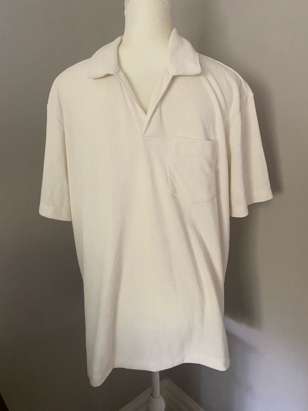 H & M Mens Terry Pocket Polo Shirt White Beige Large Size L T-shirt